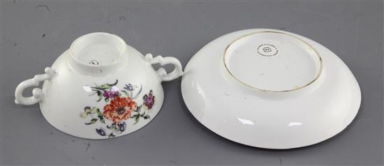 A rare Derby trembleuse cup and saucer, c.1758, w. 14cm